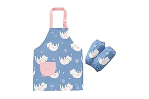 Daysskk Tablier Peinture Enfant 2-11 ans Tablier Enfant sans Manche avec Manchettes Blouse de Peinture Enfant Imperméable Imprimé Animal