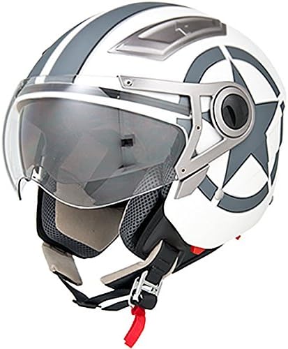 DOT Approved Motorcycle Helmet 3/4 Open Face Matte White Star Retro Vintage - S
