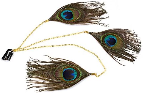 RUNHENGHandmade Feather Peacock Headband, Indian Hippie Feathe Head Chain