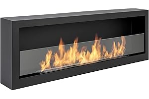 GLOBMETAL S-Line Box Camino bioetanolo da 120 cm, camino a bioetanolo, 1200 mm, camino da parete, colore nero Biocamino da fissare alla parete con lati montati. Caminetto a bioetanolo da appendere con vetro.