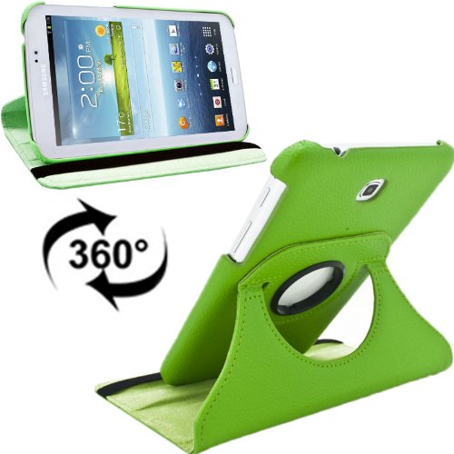 gada – Samsung Galaxy Tab 3 P3200 P3210 P3220 360° drehbare Leder-Imitat Tasche mit praktischer Standfunktion in schickem Grün inkl. kostenloser Displayfolie und Touch Pen - 2