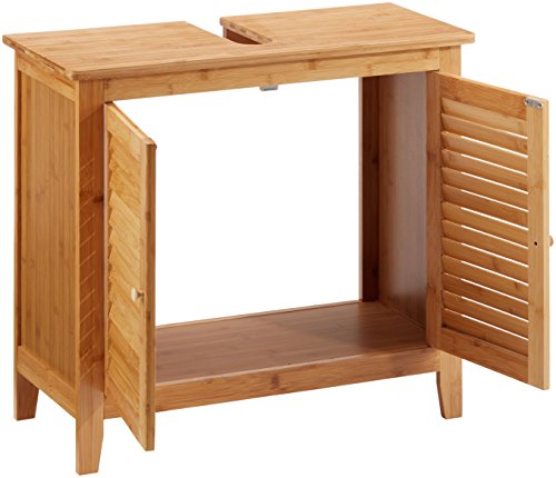 Relaxdays Waschbeckenunterschrank LAMELL aus Bambus H x B x T: ca. 60 x 67 x 30cm Unterschrank fürs Waschbecken oder den Waschtisch Waschtischunterschrank aus Holz mit 2 Türen in Lamellen-Optik, natur - 3