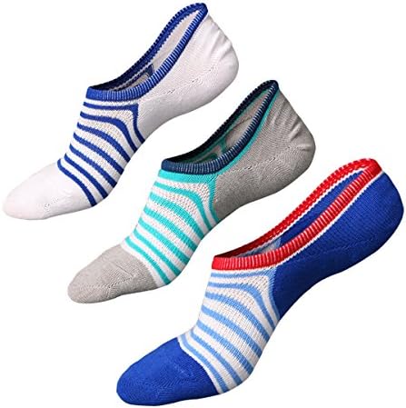 Men's 3 Pairs No Show Socks Breatheable Cotton Low Cut Socks for men (7-11, 3 Pairs-white&amp;lake blue&amp;blue)