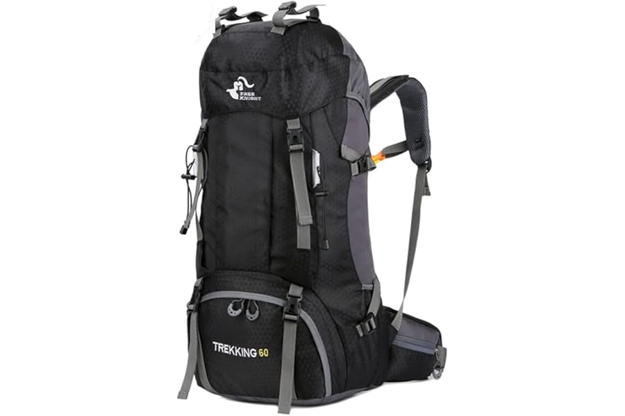 Bseash 60L Waterproof Hiking Camping Backpack with Rain Cover, Lightweight Outdoor Sport Travel Daypack Rucksack for Climbing Skiing