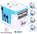 Produktbild Leknin Universal Reiseadapter Ladegerät mit 4 USB All in One Reisestecker für Weltweit Steckdosen US UK EU AU, Wechselspannung & Überspannungsschutz, 2 USB-Ports für schnelles Aufladen (Blau)