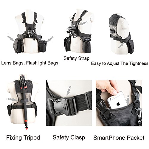 MICNOVA MQ-MSP07 Cam  ra Pro 3X  Le Harness System Gilet avec   tui Lat  ral pour Canon Nikon Sony DV appareils Photo Reflex num  riques Panasonic Olympus Cam  scope