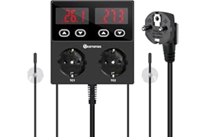 KETOTEK KT99pro Dualer digitaler Temperaturregler Ausgang 10A Relais Heizung Kühlung thermostatgesteuerte Steckdose mit Sensor für Reptilienbrauen, Fermentation, Zucht, Inkubation, Gewächshaus