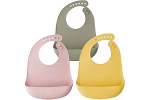 Airfish Lot de 3 Bébé Bavoir Silicone imperméables, Bavoir pour les Repas Silicone Souple Bavoir Ajustable Enfant Waterproof Bavoir Repas Sans BPA