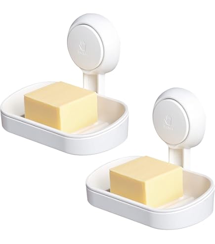 Zeepbakje dubbel plafond met zuignap, zeephouder voor wandmontage zonder boren, zeepbakje douche met afvoer, zeepbakje voor badkamer en keuken, wit