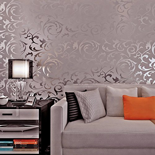 Europa HANMERO®einfache und europäische PVC-Tapete Prägung Mustertapete 0.53m*10m silbergrau für Fernsehhintergrund, Schlafzimmer, Sofahintergrund, Hotel - 4