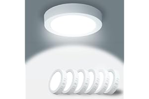 Yexati 6 Pezzi Plafonieraiera LED Soffitto Circolare 15W 1800LM, Plafoniera Superficie LED 6500K Bianco Freddo, Driver Incluso. IP44 Angolo 120 para Dormitorio Cocina Salon Baño Comedor 170 * 28Hmm