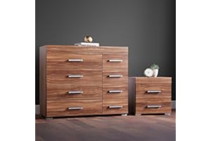 DRP Trading Walnut Effect 2 Piece Bedroom Furniture Set, 2 Drawers Chest, 4+4 Drawers Chest, Ample Storage, Elegant Décor, Ideal for Bedroom Organisation, Quality Bedroom Set
