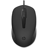HP 150 Wired Mouse, Cablato, Collegamento USB-A, Sensore Ottico da 1600 DPI, 3 Pulsanti e Rotella di Scorrimento a Doppia Fun
