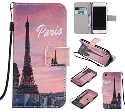 Feeltech iPhone 7 Hülle PU-Leder und Brieftasche Bunte Muster Fall mit Magnetverschluss, Hybrid-Kickstand mit Stand-Funktion, schlagen Sie schützende weiche TPU Stoßstangenabdeckung und Kreditkartenhalter für iPhone 7 Handgelenk Bügel-Buch-Art-Geldbeutel-Tasche mit 2 In 1 Berühren Sie Stift – Turm - 8