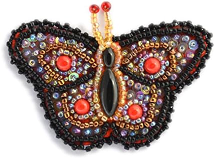 Small Brooch Butterfly Fantasy Black Polished Porcelain and Glass Beads – Jewellery