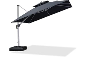 PURPLE LEAF Parasol Déporté 3 x 3 m Carré, Parasol De Jardin Extérieur Toit à Double Rotatif 360° avec Housse de Protection Luxueux, Gris acier