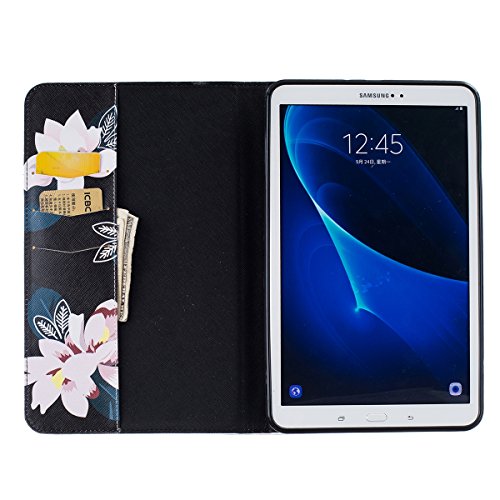Galaxy Tab A 10.1 Hülle Case,Galaxy Tab A 10.1 Ledertasche,Ukayfe Muster Schutzhülle Leder Tasche für Samsung Galaxy Tab A 10.1 Zoll 2016 T580N/T585N,Bunte Retro Muster Drucks Blumen Slim Fit Folio PU leder Flip Cover im Bookstyle Kunstleder Schutzhülle Cover Tasche mit Ständer für Samsung Galaxy Tab A 10.1 Zoll 2016 T580N/T585N mit 1 x Schwarze Eingabestift (Weiß Lotus) - 3