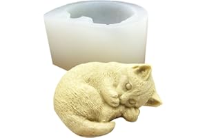 Chiyyak 3D Cat Silicone Mould Nice Sleeping Cat Epoxy Mould Casting Mould Soap Mould Candle Mould DIY Crafts, White