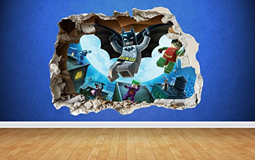 Lego Batman smashed wall 3d style sticker kids childrens bedroom vinyl art Bat Man dc (Large: 80cm x 58cm)