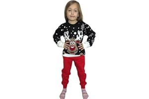 LUXE DIVA Kids Girls Boys Unisex Star Rudolph Novelty Christmas Jumper Sweater Unisex Christmas Xmas Knitted Novelty, Retro, Elf, Football Jumper Sweater Christmas Xmas from Age 3 to 14 Years Old