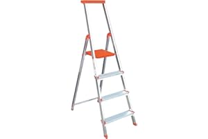 Escalera Aluminio Rolser BriColor 4 Peldaños - Mandarina. Certificada según Norma Europea EN-131 para Uso doméstico y Profesional.