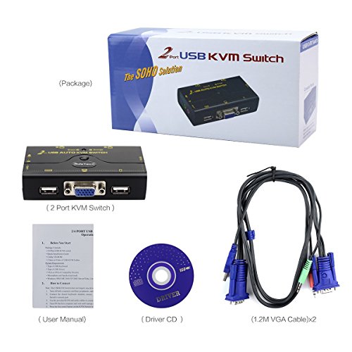 2 Port KVM Switch VGA USB Hub für Video Audio Lautsprecher / Mikrofon Auto Synchronisieren Schalter - 9