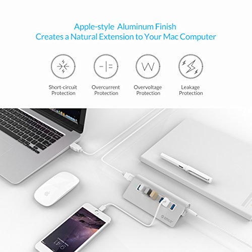 ORICO Aluminium USB Hub Portable, 7 Ports, USB 3.0 Highspeed Datenhub mit Netzteil und 1 m USB 3.0 Kabel für Notebook Ultrabook Tablet MacBook iMac - 2