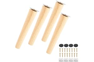 MIULINE Lot de 4 Pieds de Canapé Bois Massif, Pieds de Meubles pour Fauteuil, Table de Nuit, Armoire, Tiroir(20cm, straight)