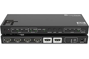 FeinTech SW411 Commutateur HDMI 2.1 4 en 1 avec extracteur audio pour systèmes audio avec entrée HDMI, Toslink et AUX, prend en charge 4 K 120 Hz et 8 K