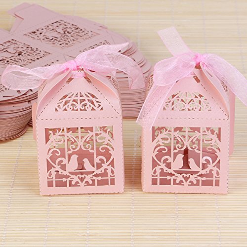 ULTNICE 50Pcs Geschenk Kasten Karton Süßigkeit Kasten Gast Kasten für Hochzeits Taufe Geburtstags Party Dekor Rosa - 6