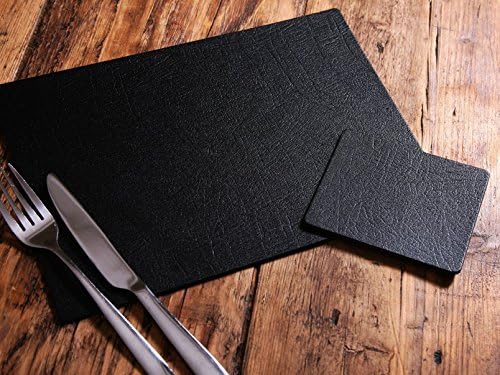 Set of 4 Classic Black Leatherboard Placemats and 4 Coasters, UK Made