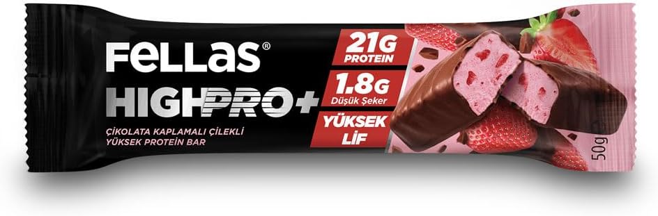 Fellas Çikolata Kaplı HighPro+ Protein Bar - Çilekli (50g) x12 Adet