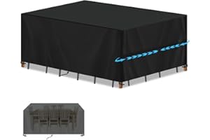 SIMPHAUS Rattan Patio Set Garden Furniture Covers Waterproof Garden Table Cover for Outdoor Table and Chairs Outdoor Dining Set Cover Heavy Duty Garden Cover 420D Oxford Fabric 180x90x75cm