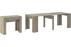 Skraut Home - Table Console Extensible, rectangulaire avec rallonges, jusqu'à 237 cm, pour Salle à Manger et séjour, chêne Clair brossé. Jusqu´à 10 Personnes. Dimensions fermée : 90x50x78 cm.