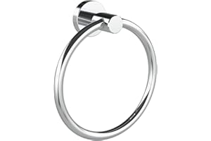 WZRUA Towel Ring Hand Towel Holder Wall Mounted, Chrome SUS304 Stainless Steel Modern Round Base Rustproof Towel Holder for Bathroom
