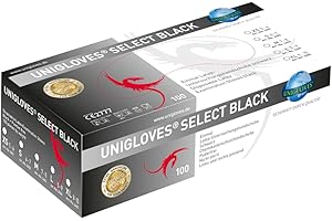 UNIGLOVES - Robuster SELECT® BLACK Latexhandschuh | Puderfrei & lebensmittelecht | Schwarze Einweghandschuhe zum Kochen, Tätowieren uvm. | 100 Stück | Einmalhandschuh XL