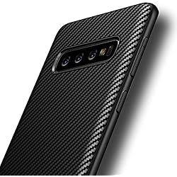 Losvick Coque Galaxy S10 Plus, Silicone Bumper Souple[Anti-Choc Air Cushion] Coque Ultra Fine en Gel Flex TPU[Texture Fibre de Carbone] Anti-Choc Housse Etui Coque pour Galaxy S10 Plus 6.4"-Noir