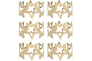 HARVEY & MASON Harvey and Mason 6 Napkin Rings Gold Star Metal Christmas Xmas Party Table Set Festive Round