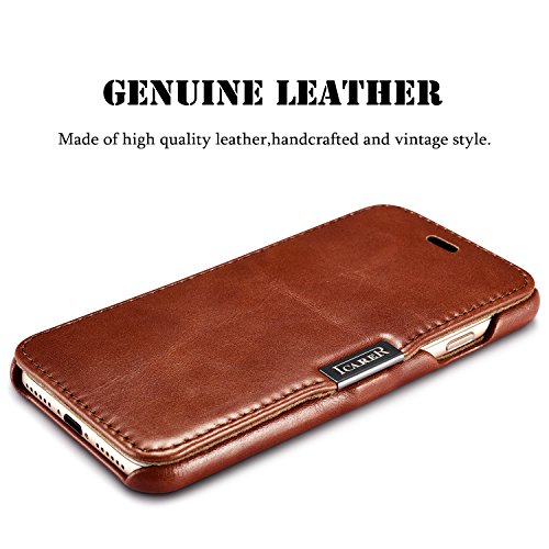 SLEO Funda iPhone 7 Plus iPhone 8 Plus  Carcasa con Tapa Cuero Interior Ultra Slim Flip Folio ICARER Case para iPhone 7 Plus iPhone 8 Plus - Retro Marr  n