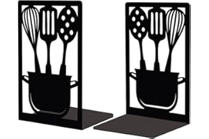 Peacoblue Metal Book Ends Stopper Holder Stand for Shelves, 11.9x8.89x17.78cm Heavy Duty Decorative Creative Study Kitchenware Bookends to Hold Books for Small Books, Cook Books, 1 Pair (Kitchenware)