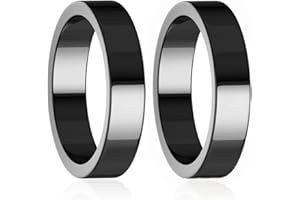 Lonage Hematite Ring for Women Men, Real Magnetic Black Stone Ring for Anxiety Balance Root Chakra, Absorb Negative Energy Jewellery Gifts Size-2 Pack (Flat)