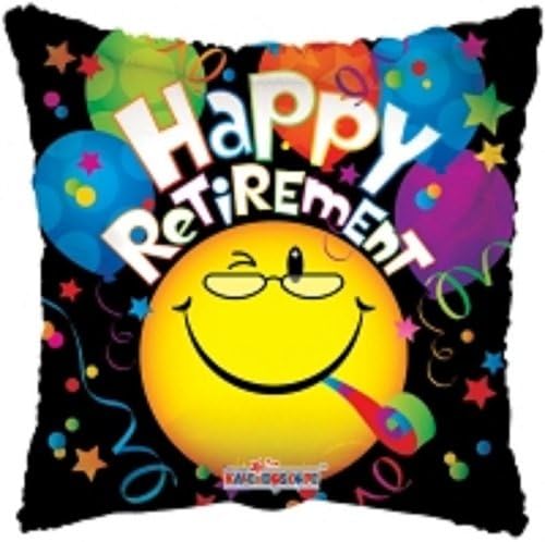 Square 18" Retirement Foil Helium Balloon (Not Inflated) - Balloon & Smiley Face