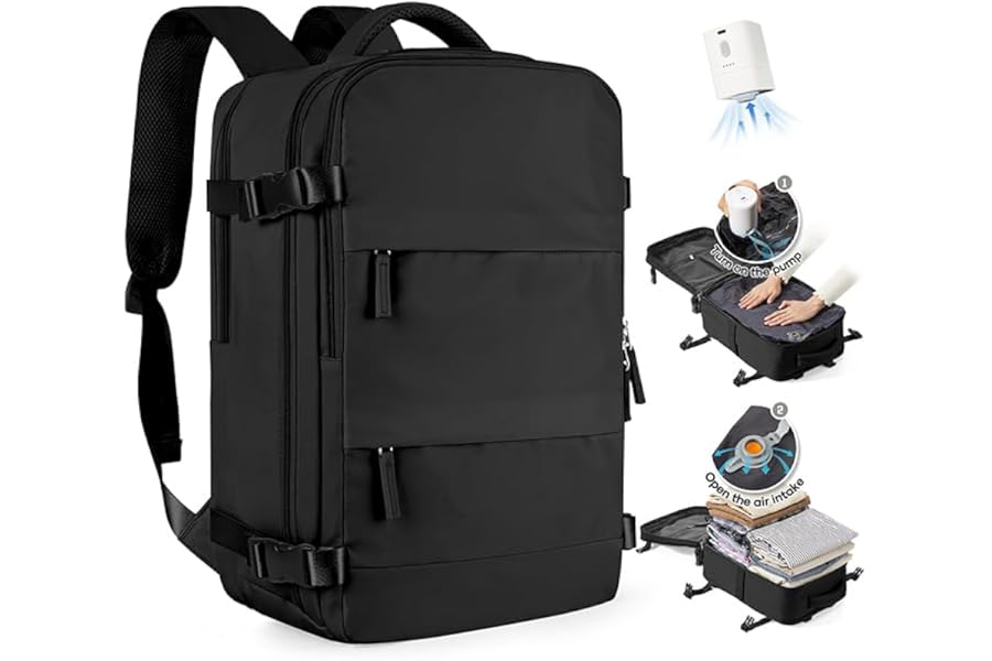SZLX Vacuum Backpack Travel Bag with Pump Ryanair Cabin Bags Wizzair British Airways Underseat Hand Luggage Carry-ons Travel Backpack Cabin Size Women Men Fit 14 Inch Laptop