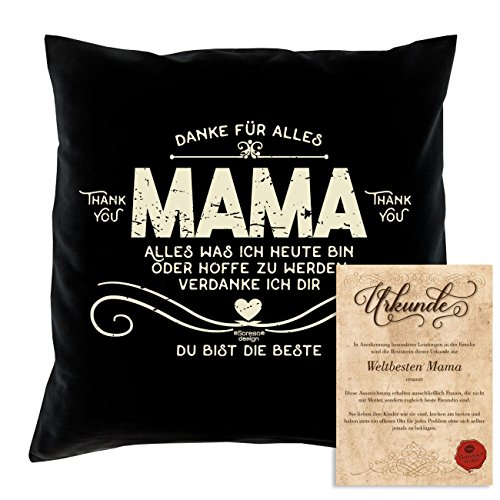 Geschenk-Set : Kissen inkl. Füllung und Urkunde : Danke Mama Geschenk zum Muttertag : Geschenkidee Muttertagsgeschenk 40×40 Farbe: schwarz - 5