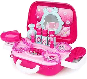 Jack Royal Little Princess Fashion Pretend Play Makeup Kit Set, Vanity Bag, Cosmetic Suitcase Beauty Kit, Hairdressing Accessories with Complete Salon 2-in-1 Portable Case Belt for Girls
