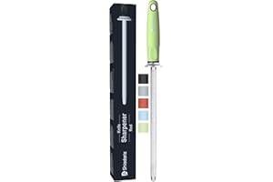 Shiadarix® Chaira Afilar Diamante 37cm Afilador de Cuchillos Profesional Knife Sharpener de Acero Especial Endurecido y Mango Ergonómico de Tacto Suave con Protección para Los Dedos | Verde