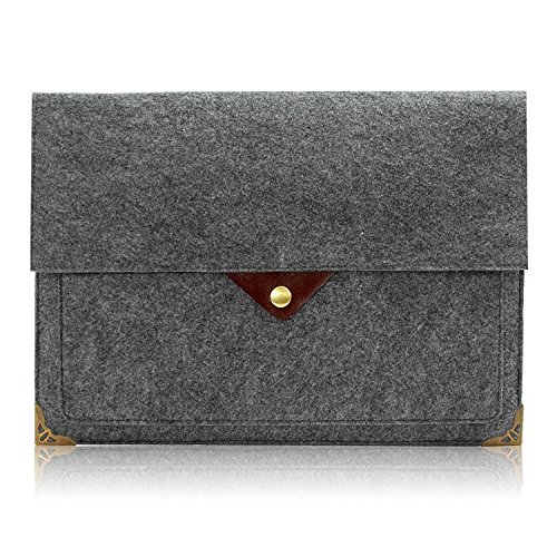 Lavievert Filz & Leder Hülle Sleeve Tasche, Schutzhülle Tasche für Macbook Air/Pro /Pro Retina mit dem Magnetverschluss und edle Metall-Elemente (Grau) - 2