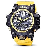 Ulanda Herren Jugendliche Jungen Multifunktions Digital Sportuhr Männer Wasserdicht Elektronisch Militär LED Digital Uhr mit Stoppuhr Männlich Armee Stoßfest Armbanduhr (Gelb)