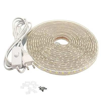 Q.Laomi Ruban LED 4 Mètres avec Interrupteur 220V 5050 IP67 étanche , Blanc Chaud
