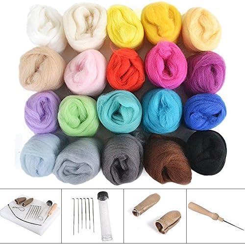 EFBBQ Needle Felting Starter Kit - Handle, Finger Guards, German Glass Eyes 100G Wool Needles Felt Mat Tool DIY Materials（Does not contain animal models）